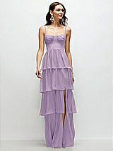 Front View Thumbnail - Pale Purple Bustier-Style Chiffon Tiered Ruffle Maxi Dress with Adjustable Straps