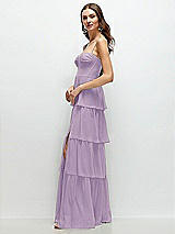 Side View Thumbnail - Pale Purple Bustier-Style Chiffon Tiered Ruffle Maxi Dress with Adjustable Straps