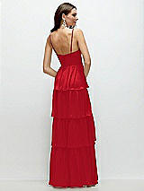 Rear View Thumbnail - Parisian Red Bustier-Style Chiffon Tiered Ruffle Maxi Dress with Adjustable Straps