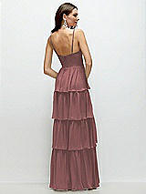 Rear View Thumbnail - Rosewood Bustier-Style Chiffon Tiered Ruffle Maxi Dress with Adjustable Straps