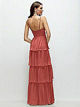 Rear View Thumbnail - Coral Pink Bustier-Style Chiffon Tiered Ruffle Maxi Dress with Adjustable Straps