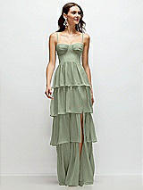 Front View Thumbnail - Sage Bustier-Style Chiffon Tiered Ruffle Maxi Dress with Adjustable Straps