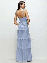 Rear View Thumbnail - Sky Blue Bustier-Style Chiffon Tiered Ruffle Maxi Dress with Adjustable Straps