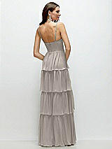 Rear View Thumbnail - Taupe Bustier-Style Chiffon Tiered Ruffle Maxi Dress with Adjustable Straps