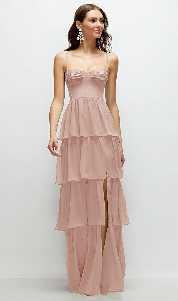 Front View - Toasted Sugar Bustier-Style Chiffon Tiered Ruffle Maxi Dress with Adjustable Straps