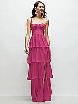 Front View Thumbnail - Tea Rose Bustier-Style Chiffon Tiered Ruffle Maxi Dress with Adjustable Straps