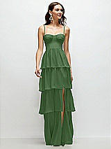 Front View Thumbnail - Vineyard Green Bustier-Style Chiffon Tiered Ruffle Maxi Dress with Adjustable Straps