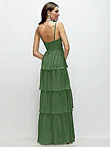 Rear View Thumbnail - Vineyard Green Bustier-Style Chiffon Tiered Ruffle Maxi Dress with Adjustable Straps