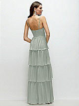 Rear View Thumbnail - Willow Green Bustier-Style Chiffon Tiered Ruffle Maxi Dress with Adjustable Straps