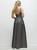 Rear View Thumbnail - Caviar Gray Scoop Neck Inset Corset Satin Maxi Dress with Pockets