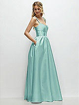 Side View Thumbnail - Coastal Scoop Neck Inset Corset Satin Maxi Dress with Pockets