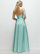 Rear View Thumbnail - Coastal Scoop Neck Inset Corset Satin Maxi Dress with Pockets