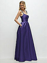 Side View Thumbnail - Grape Scoop Neck Inset Corset Satin Maxi Dress with Pockets