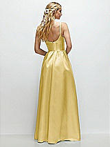 Rear View Thumbnail - Maize Scoop Neck Inset Corset Satin Maxi Dress with Pockets