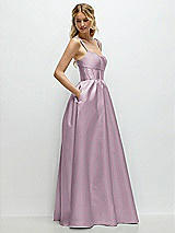 Side View Thumbnail - Suede Rose Scoop Neck Inset Corset Satin Maxi Dress with Pockets