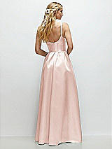 Rear View Thumbnail - Blush Scoop Neck Inset Corset Satin Maxi Dress with Pockets