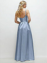 Rear View Thumbnail - Cloudy Scoop Neck Inset Corset Satin Maxi Dress with Pockets