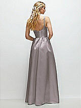 Rear View Thumbnail - Cashmere Gray Scoop Neck Inset Corset Satin Maxi Dress with Pockets