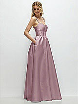 Side View Thumbnail - Dusty Rose Scoop Neck Inset Corset Satin Maxi Dress with Pockets