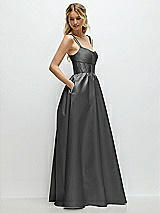 Side View Thumbnail - Gunmetal Scoop Neck Inset Corset Satin Maxi Dress with Pockets