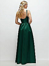 Rear View Thumbnail - Hunter Green Scoop Neck Inset Corset Satin Maxi Dress with Pockets