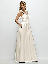 Side View Thumbnail - Ivory Scoop Neck Inset Corset Satin Maxi Dress with Pockets