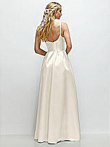 Rear View Thumbnail - Ivory Scoop Neck Inset Corset Satin Maxi Dress with Pockets