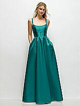 Front View Thumbnail - Jade Scoop Neck Inset Corset Satin Maxi Dress with Pockets