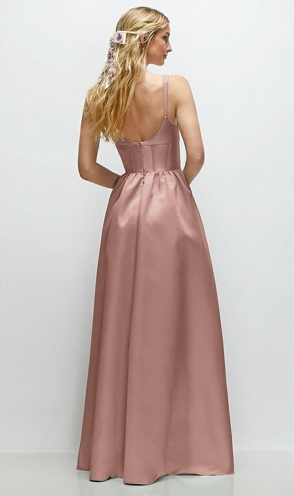 Back View - Neu Nude Scoop Neck Inset Corset Satin Maxi Dress with Pockets