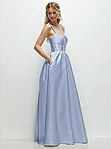 Side View Thumbnail - Sky Blue Scoop Neck Inset Corset Satin Maxi Dress with Pockets