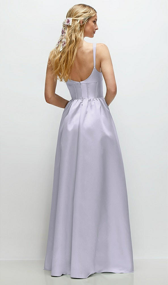 Back View - Silver Dove Scoop Neck Inset Corset Satin Maxi Dress with Pockets