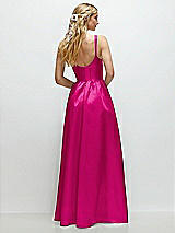 Rear View Thumbnail - Think Pink Scoop Neck Inset Corset Satin Maxi Dress with Pockets