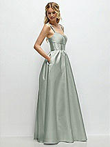 Side View Thumbnail - Willow Green Scoop Neck Inset Corset Satin Maxi Dress with Pockets