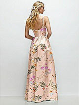 Rear View Thumbnail - Butterfly Botanica Pink Sand Scoop Neck Inset Corset Floral Satin Maxi Dress with Pockets