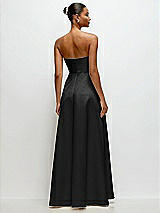 Rear View Thumbnail - Black Strapless Draped Cat-Eye Satin Maxi Dress with Full Skirt