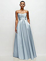 Side View Thumbnail - Mist Strapless Draped Cat-Eye Satin Maxi Dress with Full Skirt