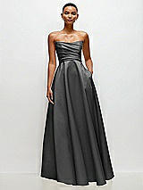 Side View Thumbnail - Pewter Strapless Draped Cat-Eye Satin Maxi Dress with Full Skirt