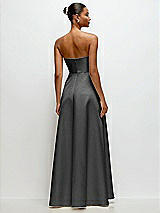 Rear View Thumbnail - Pewter Strapless Draped Cat-Eye Satin Maxi Dress with Full Skirt