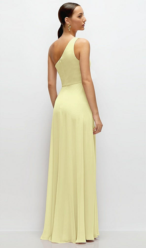 Back View - Butter Yellow Chiffon One-Shoulder Maxi Dress with Circle Skirt