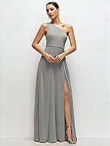 Front View Thumbnail - Chelsea Gray Chiffon One-Shoulder Maxi Dress with Circle Skirt