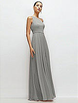 Side View Thumbnail - Chelsea Gray Chiffon One-Shoulder Maxi Dress with Circle Skirt