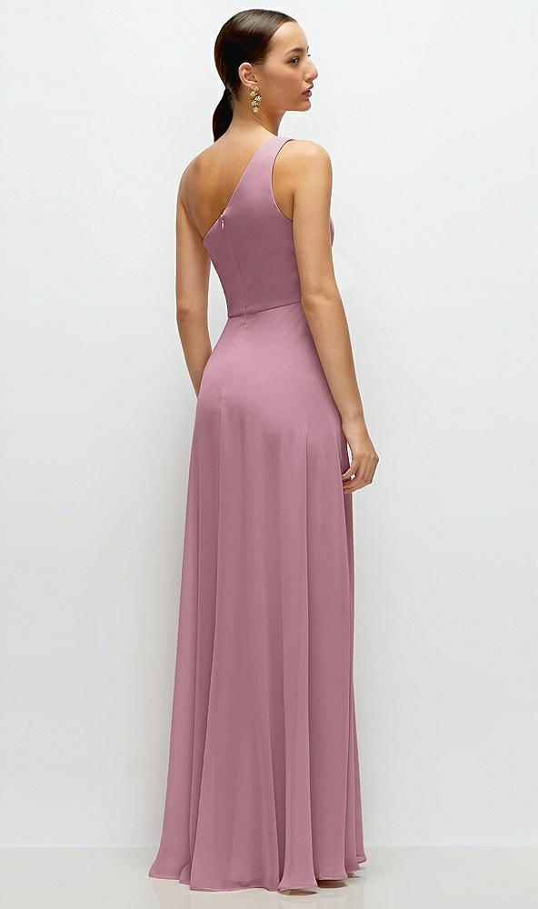 Back View - Dusty Pink Chiffon One-Shoulder Maxi Dress with Circle Skirt