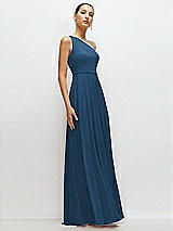 Side View Thumbnail - Dusk Blue Chiffon One-Shoulder Maxi Dress with Circle Skirt