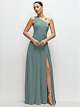 Front View Thumbnail - Icelandic Chiffon One-Shoulder Maxi Dress with Circle Skirt