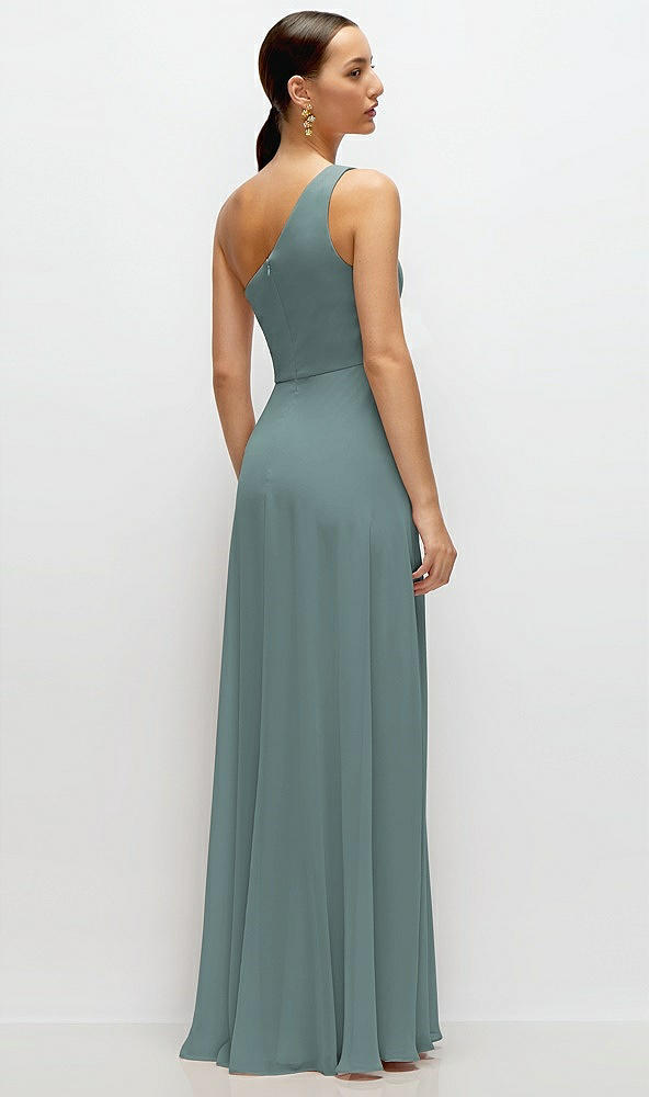 Back View - Icelandic Chiffon One-Shoulder Maxi Dress with Circle Skirt