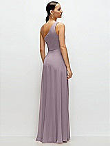 Rear View Thumbnail - Lilac Dusk Chiffon One-Shoulder Maxi Dress with Circle Skirt