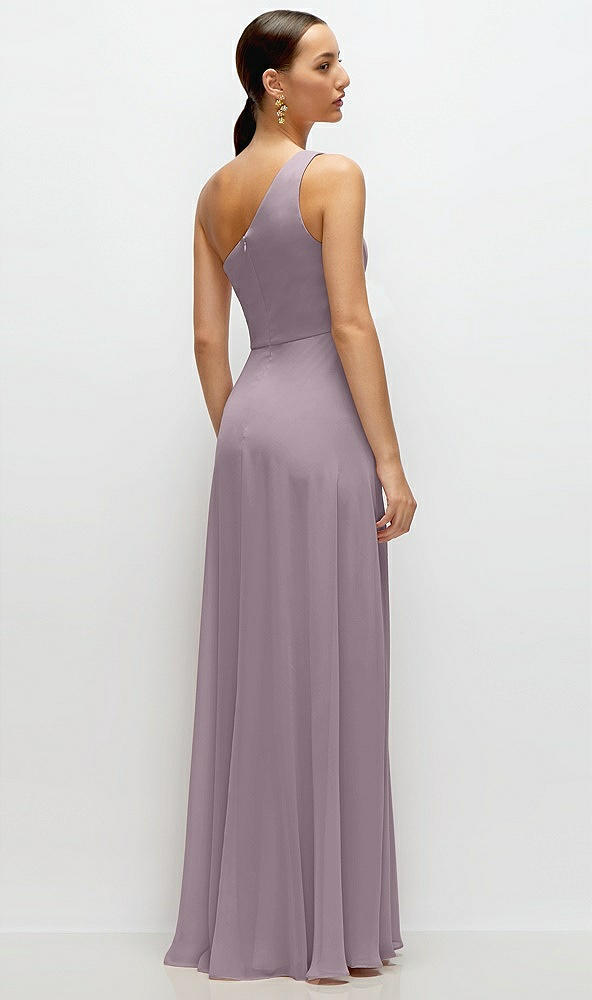 Back View - Lilac Dusk Chiffon One-Shoulder Maxi Dress with Circle Skirt