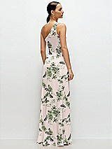 Rear View Thumbnail - Palm Beach Print Chiffon One-Shoulder Maxi Dress with Circle Skirt