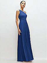 Side View Thumbnail - Classic Blue Chiffon One-Shoulder Maxi Dress with Circle Skirt