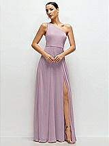 Front View Thumbnail - Suede Rose Chiffon One-Shoulder Maxi Dress with Circle Skirt